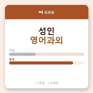 동회동 성인영어과외 안내 이미지 — 스코어핏 1:1 맞춤 수업, 첫 수업 무료 체험