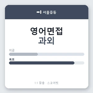 서울중동 영어면접과외 안내 이미지 — 스코어핏 1:1 맞춤 수업, 첫 수업 무료 체험