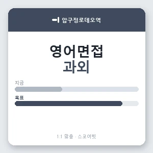 압구정로데오역 영어면접과외 안내 이미지 — 스코어핏 1:1 맞춤 수업, 첫 수업 무료 체험