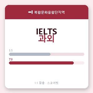 복합문화융합단지역 아이엘츠과외 안내 이미지 — 스코어핏 1:1 맞춤 수업, 첫 수업 무료 체험