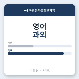 복합문화융합단지역 영어과외 안내 이미지 — 스코어핏 1:1 맞춤 수업, 첫 수업 무료 체험