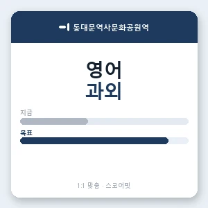 동대문역사문화공원역 영어과외 안내 이미지 — 스코어핏 1:1 맞춤 수업, 첫 수업 무료 체험