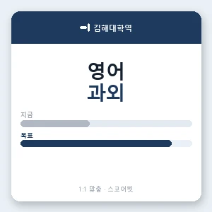 김해대학역 영어과외 안내 이미지 — 스코어핏 1:1 맞춤 수업, 첫 수업 무료 체험