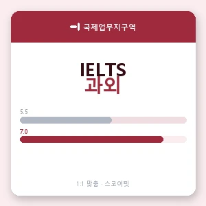 국제업무지구역 아이엘츠과외 안내 이미지 — 스코어핏 1:1 맞춤 수업, 첫 수업 무료 체험