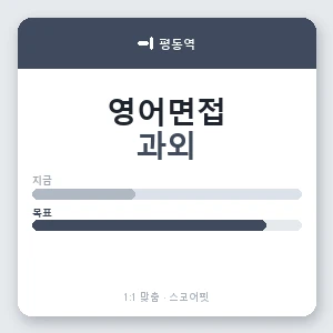 평동역 영어면접과외 안내 이미지 — 스코어핏 1:1 맞춤 수업, 첫 수업 무료 체험