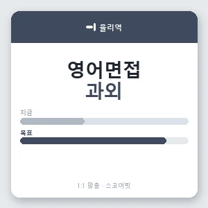 율리역 영어면접과외 안내 이미지 — 스코어핏 1:1 맞춤 수업, 첫 수업 무료 체험